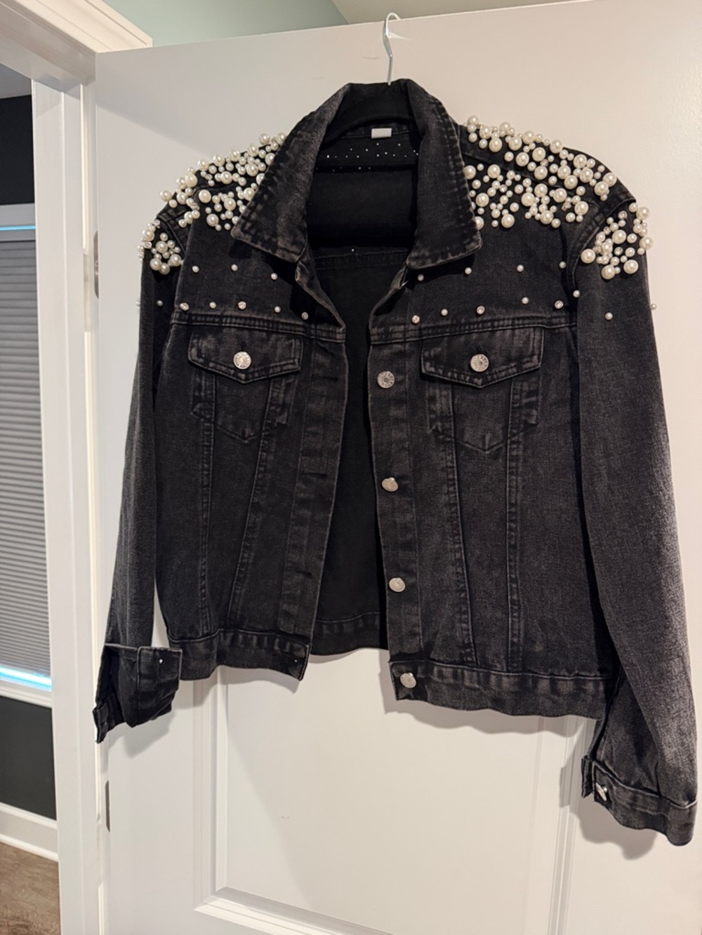 Black Pearl-Embellished Denim Jacket - Women
